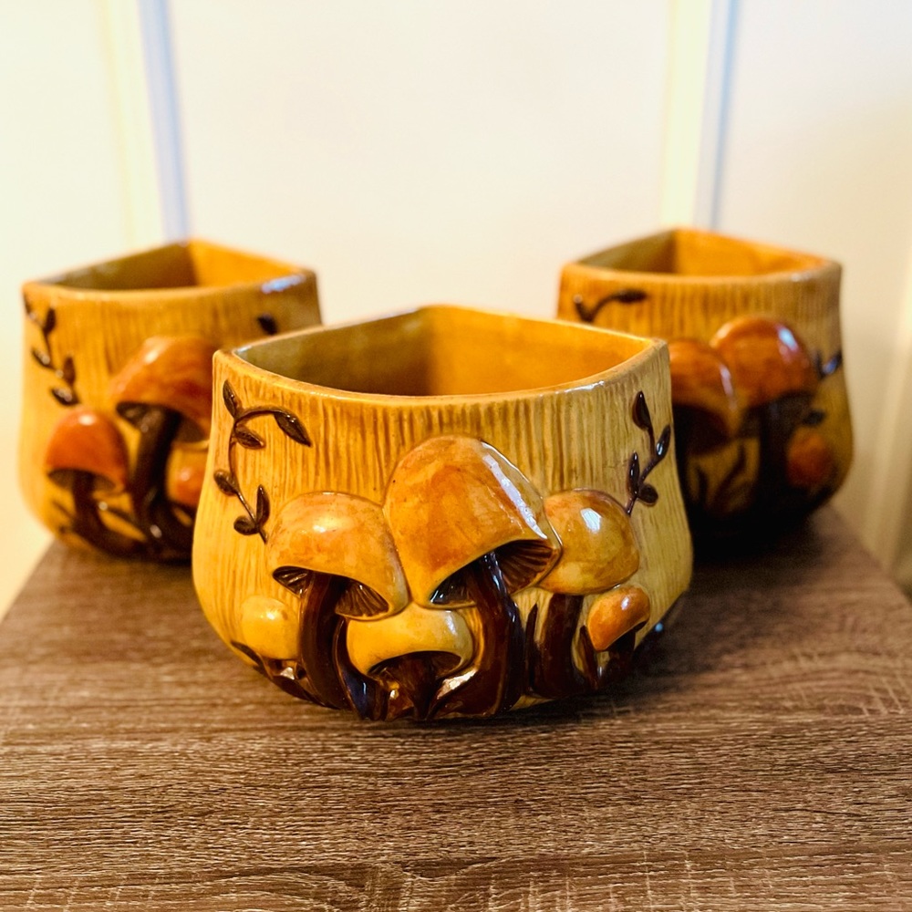 Vintage large Merry Mushroom canister vases
